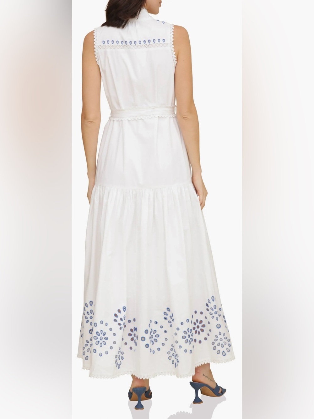 Avec Les Filles White Maxi Dress with Cobalt Blue Eyelet Detail 12 - Picture 5 of 10